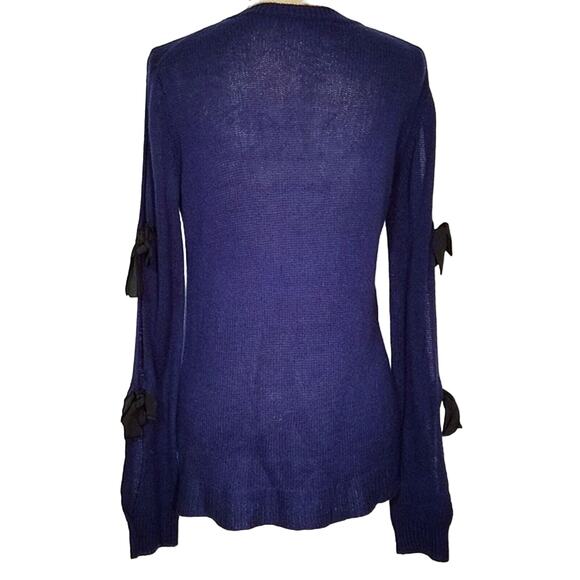 Acrobat Black Bows Tie Split Sleeve Blue Wool/Cashmere Blend Sweater Size small - Picture 4 of 7